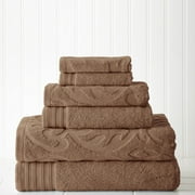 CASABLANCA Modern Threads Medallion Jacquard 6-Piece Cotton Bath Towel Set, Mocha