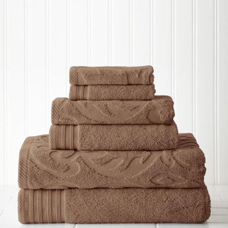 Modern Threads Medallion Jacquard 6-Piece Cotton Bath Towel Set, Mocha