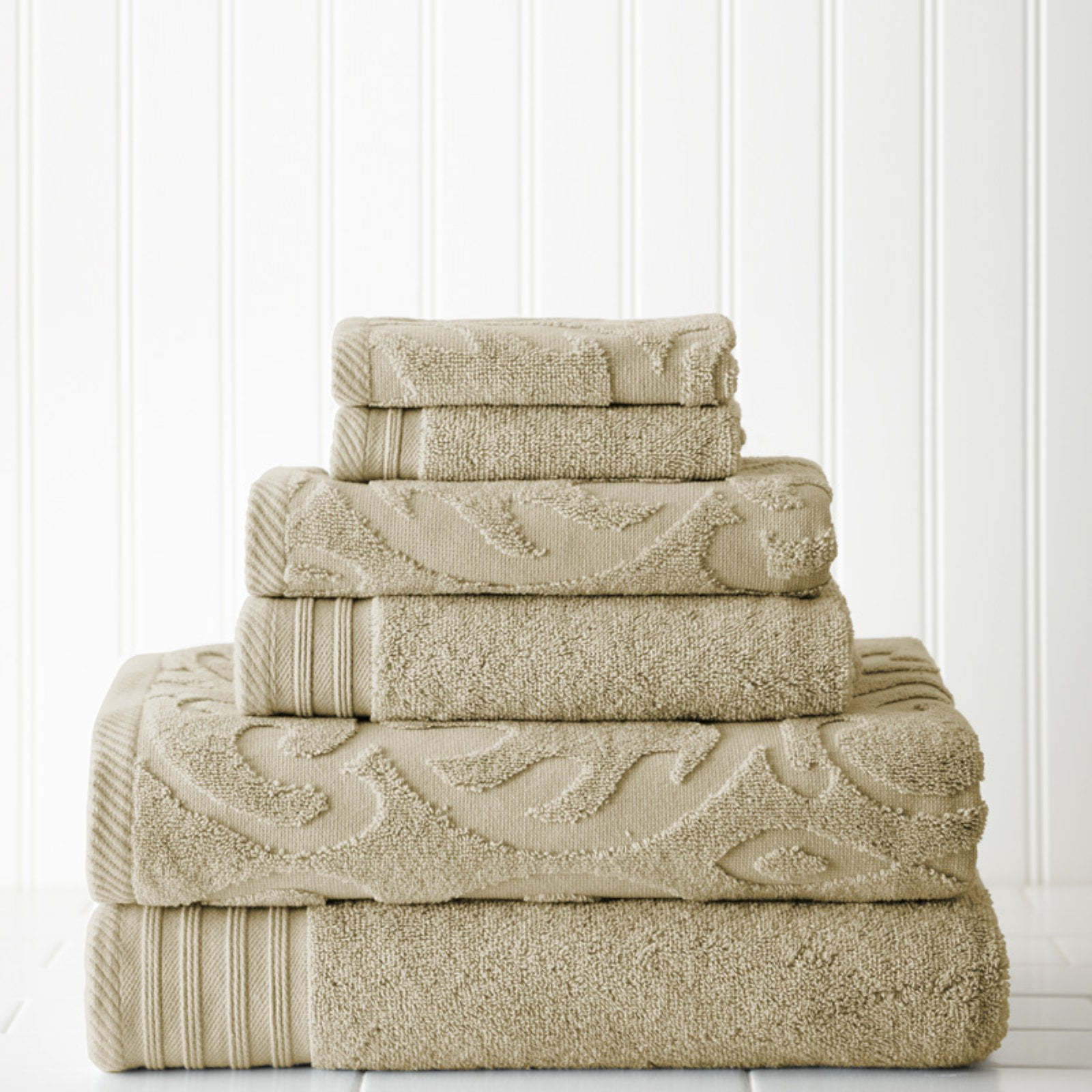 Taupe Egyptian Cotton Medallion Jacquard 6-Piece Towel Set