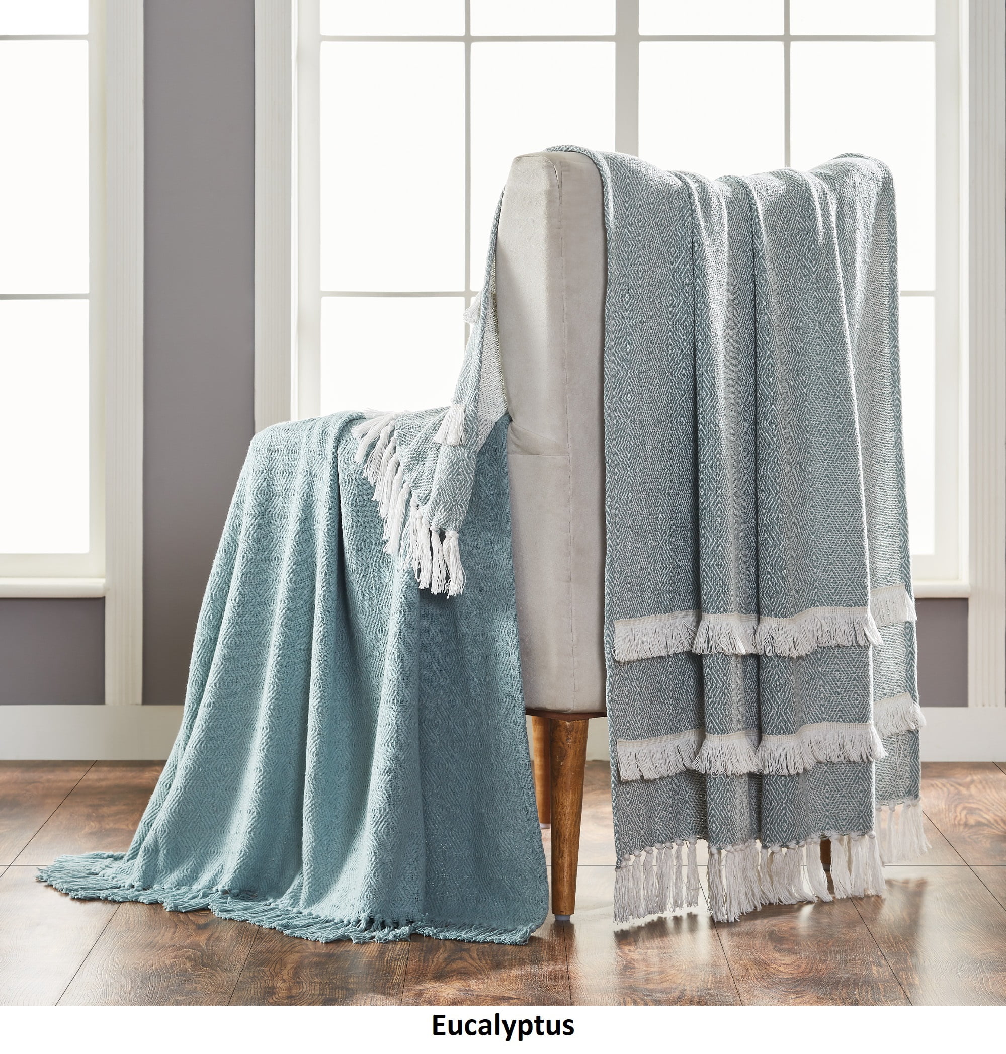 Modern Threads Modern Blue,White,Multi-Color Geometric Cotton Knit Throws , 60" x 50" , Reversible 2 Count