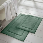 Modern Threads Non-Slip Bath Rug Set, Green 100% Cotton, 17" x 24" & 21" x 34", (2 Pack)