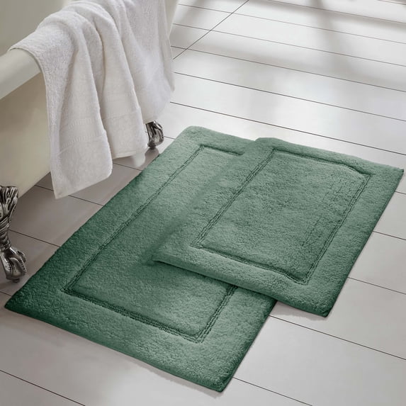 Modern Threads Non-Slip Bath Rug Set, Green 100% Cotton, 17" x 24" & 21" x 34", (2 Pack)