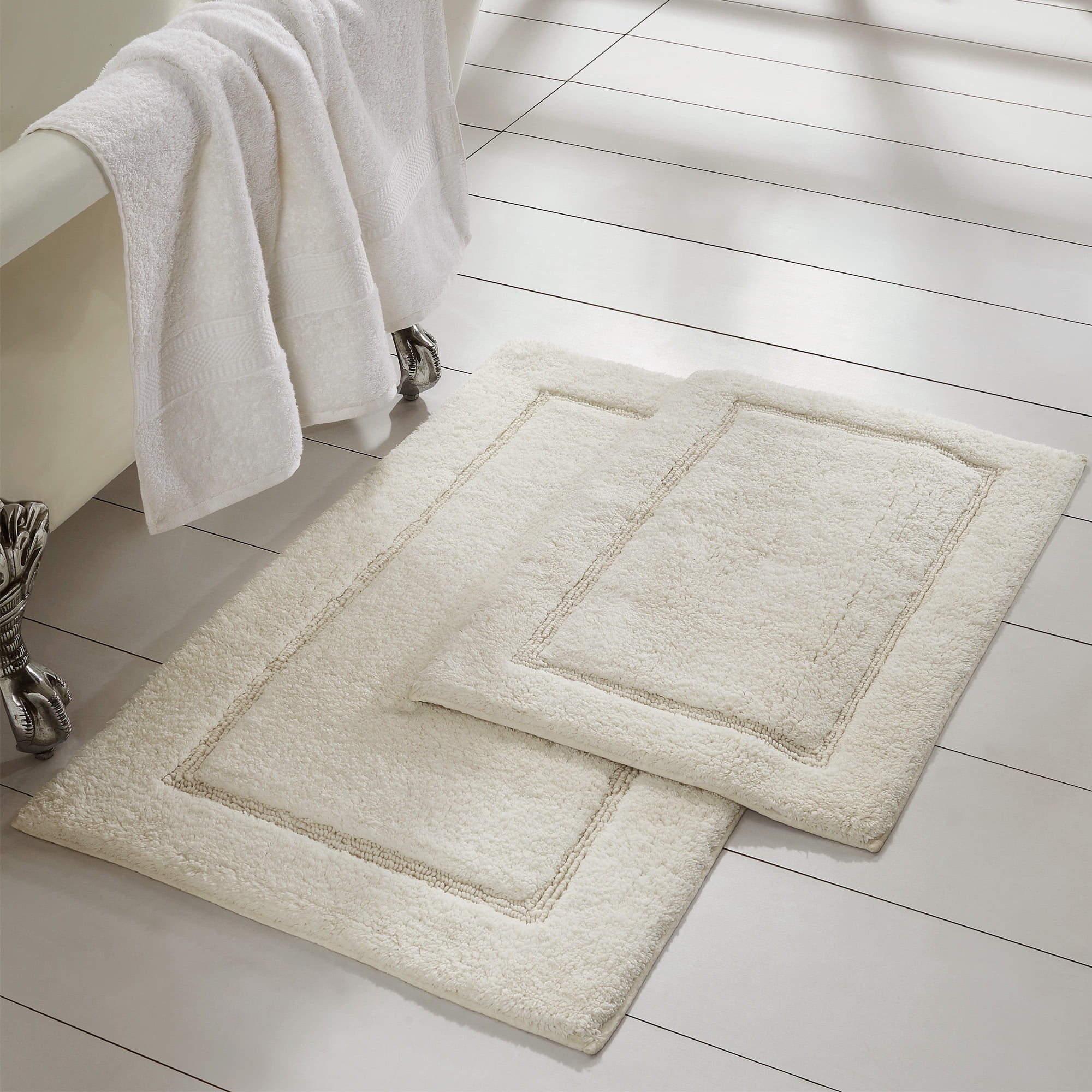 Modern Threads 2-Pack Solid Loop with Non-Slip Backing Bath Mat Set - Ivory