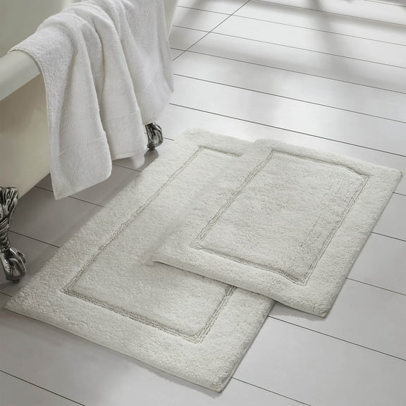 Modern Threads Non-Slip Bath Rug Set, White 100% Cotton, 17" x 24" & 21" x 34", (2 Pack)