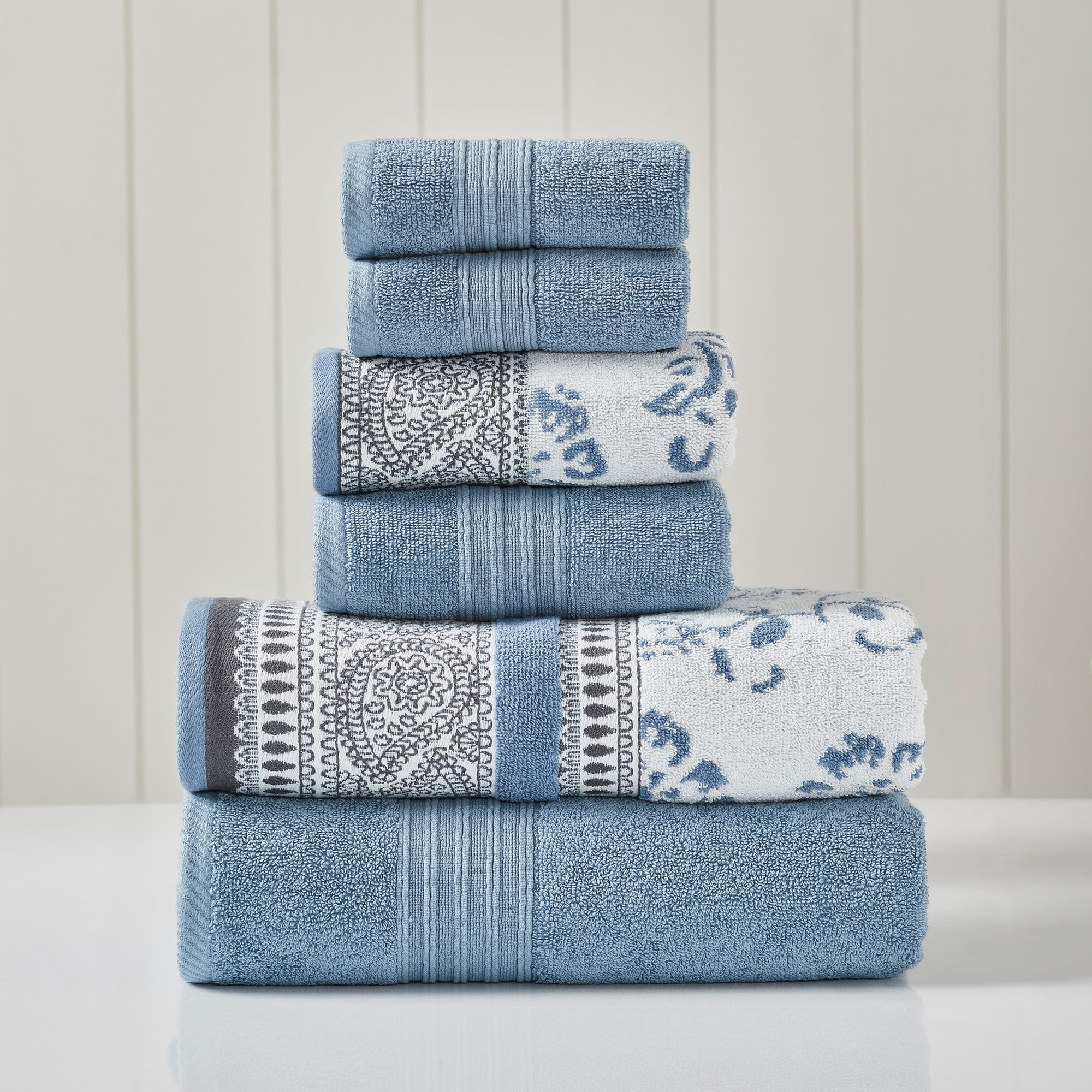 Modern Threads Ophelia 6Piece Cotton Adult Bath Towel Set, Blue