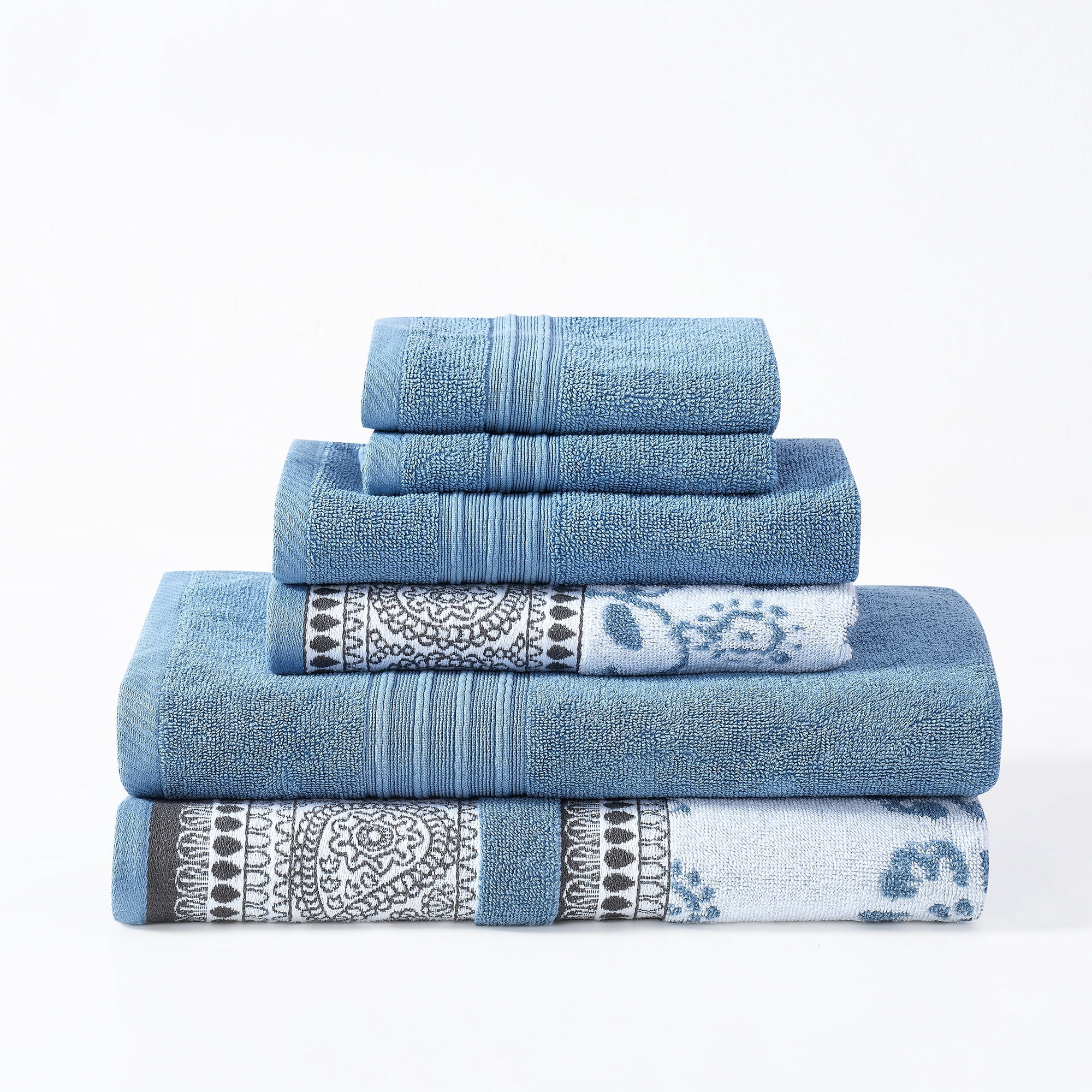 Modern Threads Ophelia 6-Piece Cotton Adult Bath Towel Set, Blue - Walmart.com