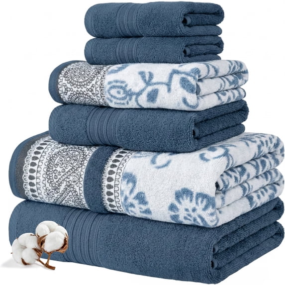 Modern Threads Ophelia 6-Piece Cotton Adult Bath Towel Set, Blue