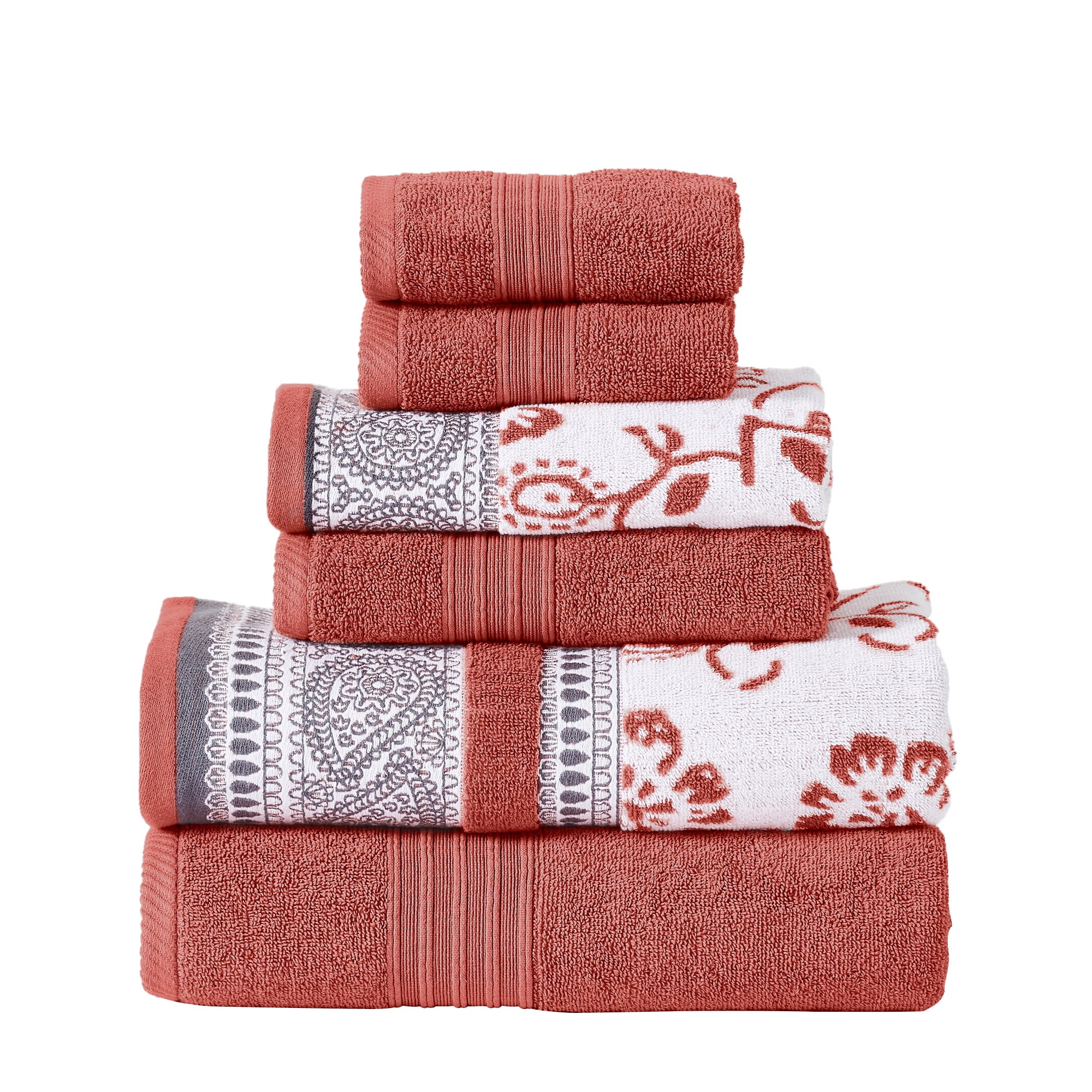 Modern Threads Ophelia 6-Piece Cotton Adult Bath Towel Set, Clay
