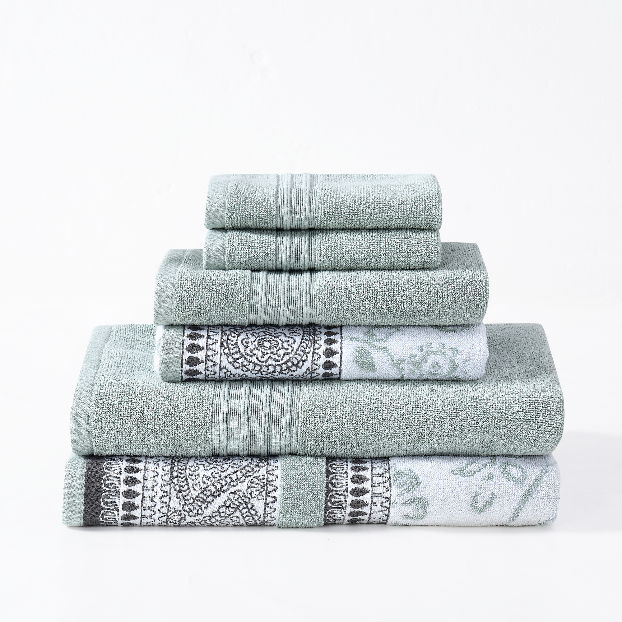 Modern Threads Ophelia 6-Piece Cotton Adult Bath Towel Set, Dark Sage - Walmart.com