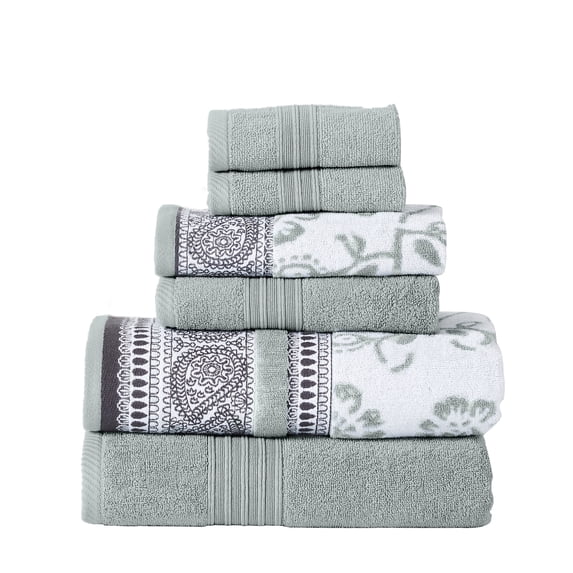 Modern Threads Ophelia 6-Piece Cotton Adult Bath Towel Set, Dark Sage