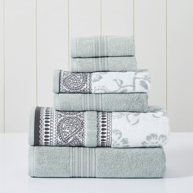 Modern Threads Ophelia 6Piece Cotton Adult Bath Towel Set, Dark Sage
