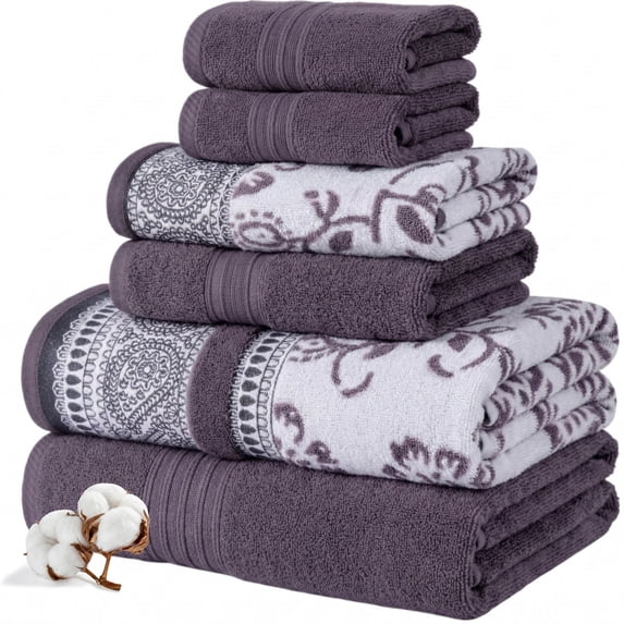 Modern Threads Ophelia 6-Piece Cotton Adult Bath Towel Set, Purple