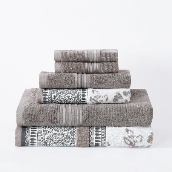 Modern Threads Monroe 6-pc Yarn Dyed Jacquard/Solid Towel Set, Fawn