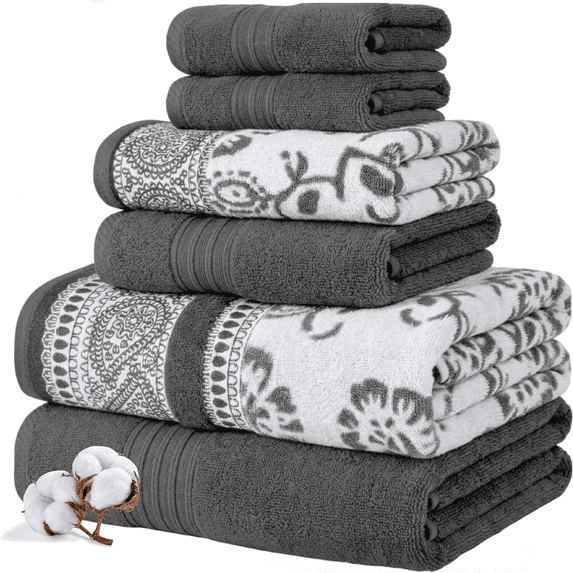 Modern Threads Ophelia 6-Piece Cotton Bath Towel Set, Stone