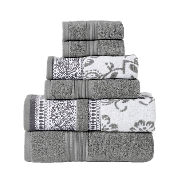 Modern Threads Ophelia 6-Piece Cotton Bath Towel Set, Stone