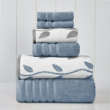Modern Threads 6 Piece Yard Dyed Towel Set, Organic Vines, Blue