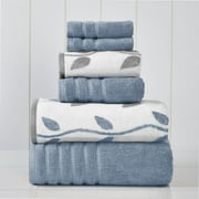 Modern Threads Organic Vines 6-Piece Cotton Adult Bath Towel Set, Blue