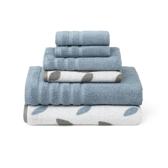 Modern Threads 6 Piece Yard Dyed Cotton Towel Set, Organic Vines, Blue