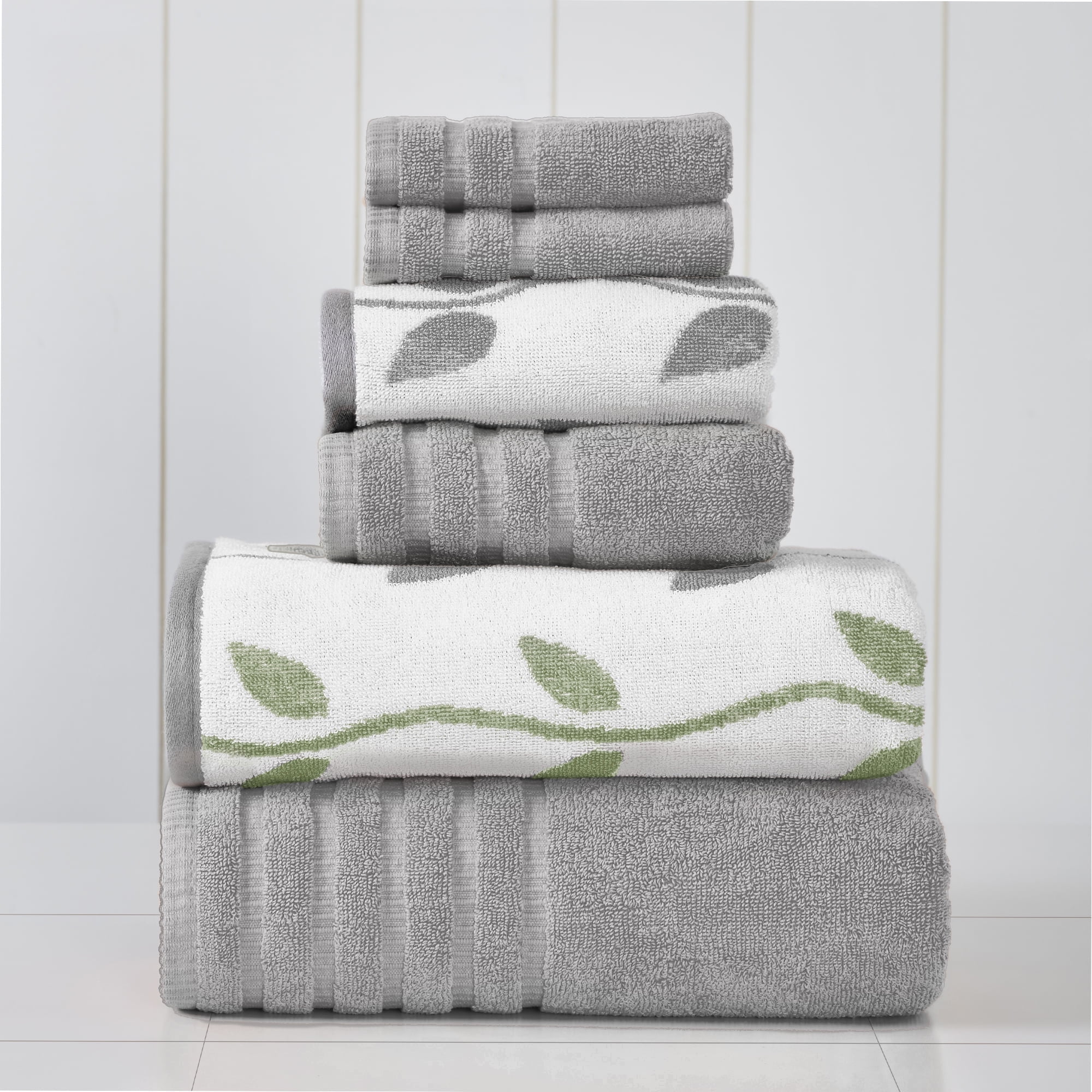 Modern Threads Organic Vines 6-Piece Cotton Adult Bath Towel Set, Gray