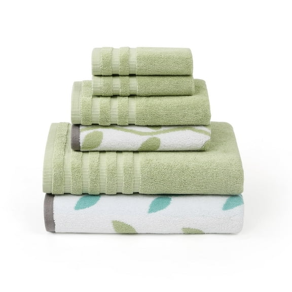 Modern Threads Organic Vines 6-Piece Cotton Adult Bath Towel Set, Sage