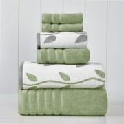 Modern Threads Organic Vines 6-Piece Cotton Adult Bath Towel Set, Sage Green
