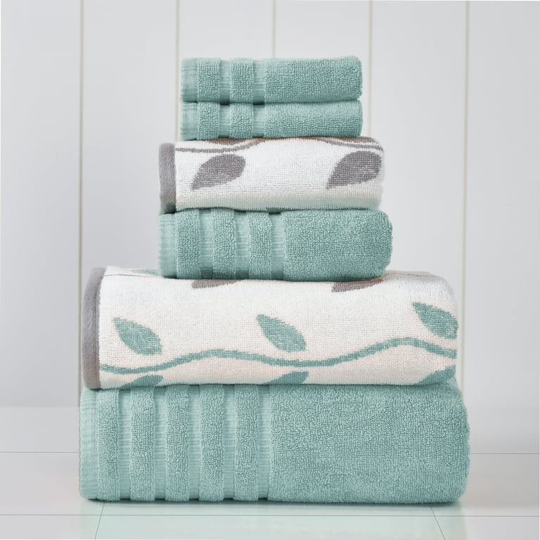 Modern Threads Organic Vines 6-Piece Cotton Bath Towel Set, Aqua 