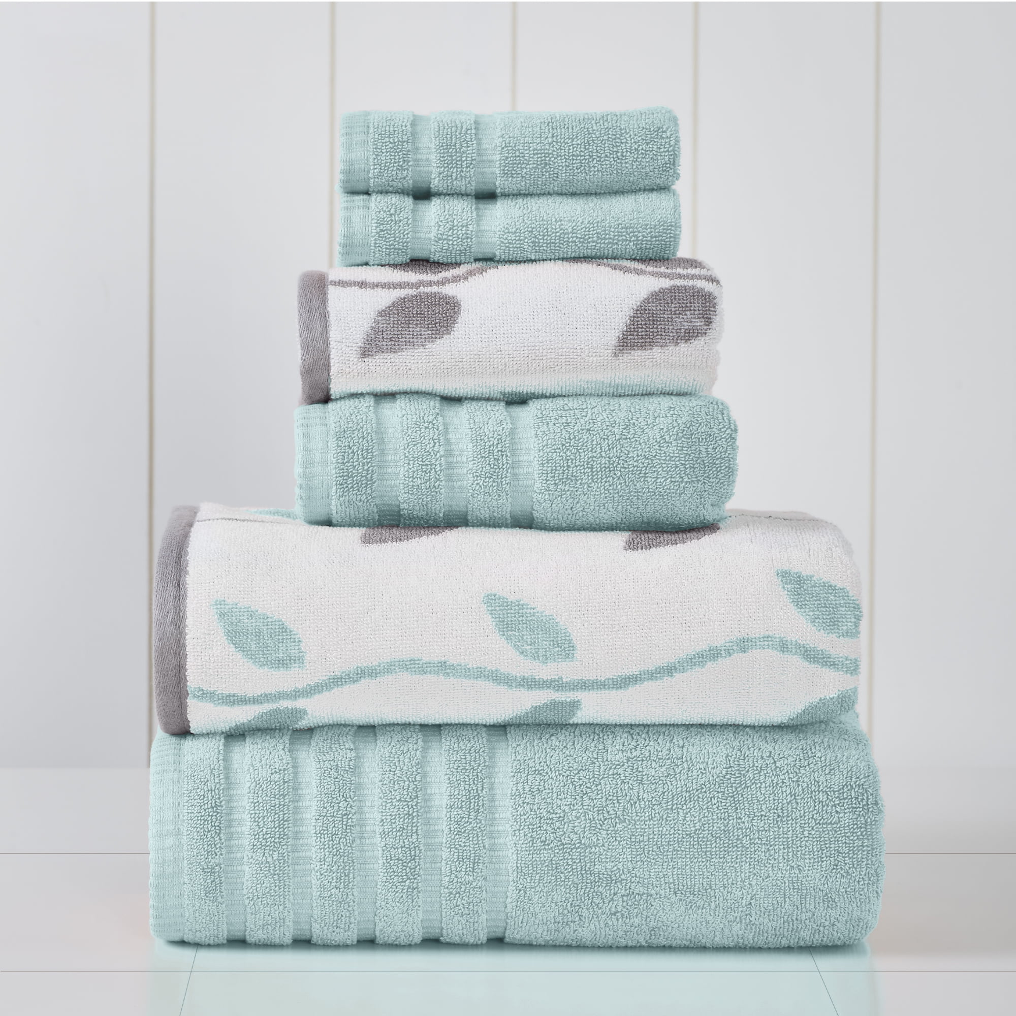 Modern Threads Organic Vines 6-Piece Cotton Adult Bath Towel Set, Blue