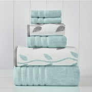 Modern Threads Organic Vines 6-Piece Yarn Dyed Adult Towel Set, Aqua