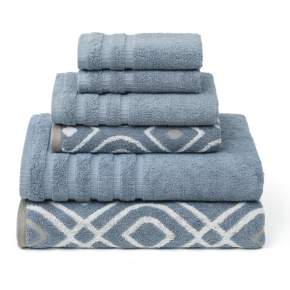 Modern Threads Oxford 6-Piece Yarn Dyed Adult Cotton Bath Towel Set, Blue