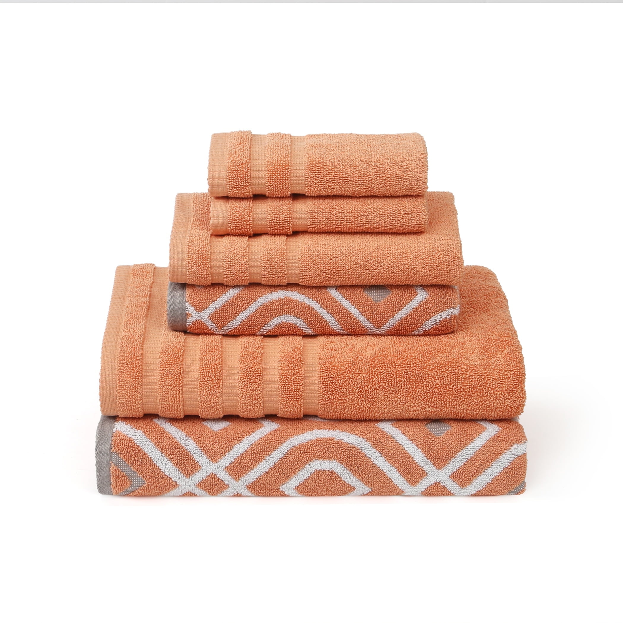Modern Threads Oxford 6-Piece Yarn Dyed Adult Cotton Bath Towel Set, Coral