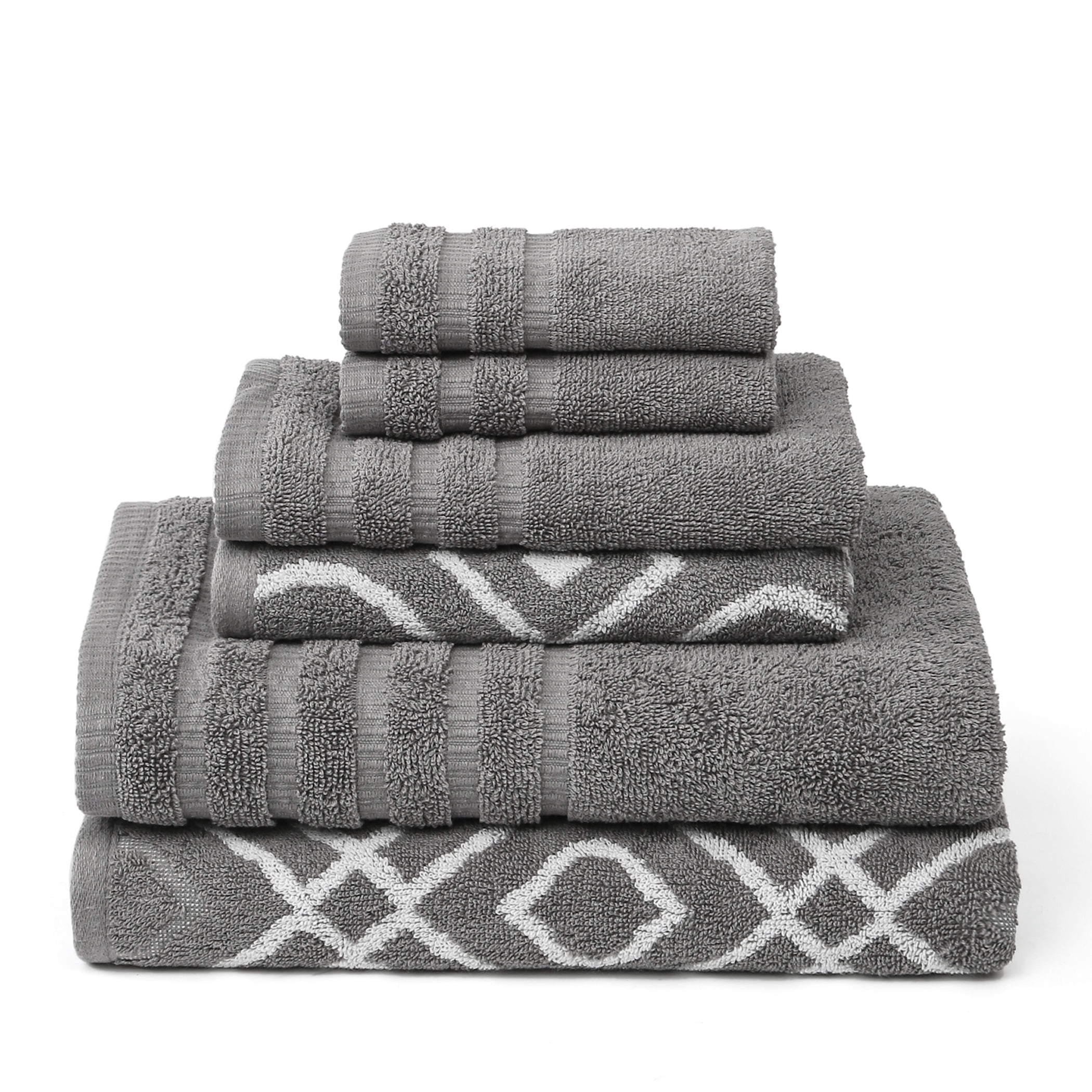 Modern Threads Oxford 6-Piece Yarn Dyed Adult Cotton Bath Towel Set, Gray