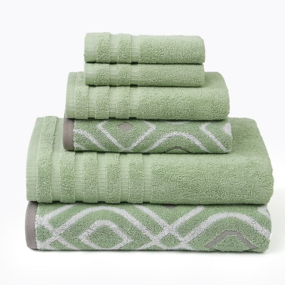 Modern Threads Oxford 6-pc Yarn Dyed Jacquard/Solid Towel Set, Green