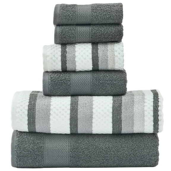 Modern Threads Pax Jacquard 6-Piece Adult Cotton Bath Towel Set, Coal