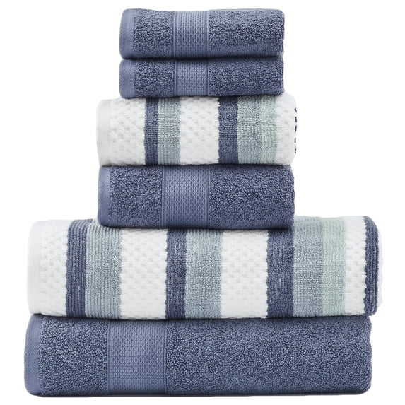 Modern Threads Pax Jacquard 6-Piece Adult Cotton Bath Towel Set, Denim