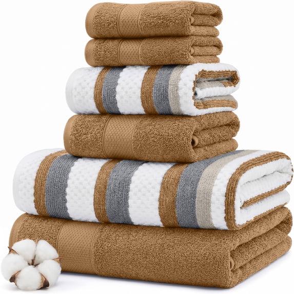 Modern Threads Pax Jacquard 6-Piece Adult Cotton Bath Towel Set, Gold