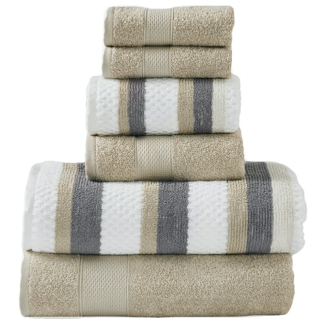 Modern Threads Pax Jacquard 6Piece Adult Cotton Bath Towel Set, Khaki