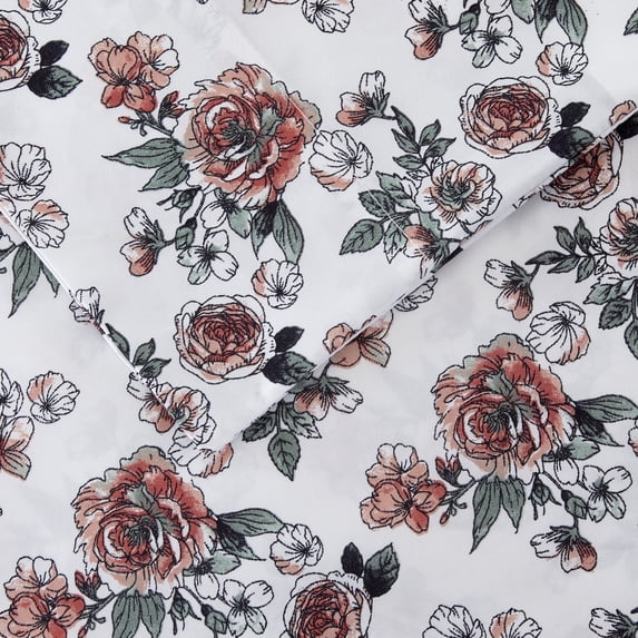 Modern Threads Printed 4-Piece Rose Bloom Adult Sheet Set, Cal King