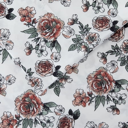 Modern Threads Printed 4-Piece Rose Bloom Adult Sheet Set, Full