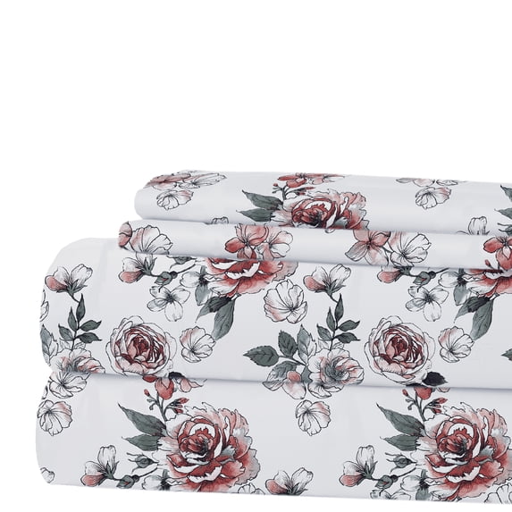 Modern Threads Printed 4-Piece Rose Bloom Adult Sheet Set, King