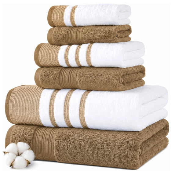 Modern Threads Reinhart 6-Piece Quick Dry Striped, Cotton Bath Towel Set, Mustard