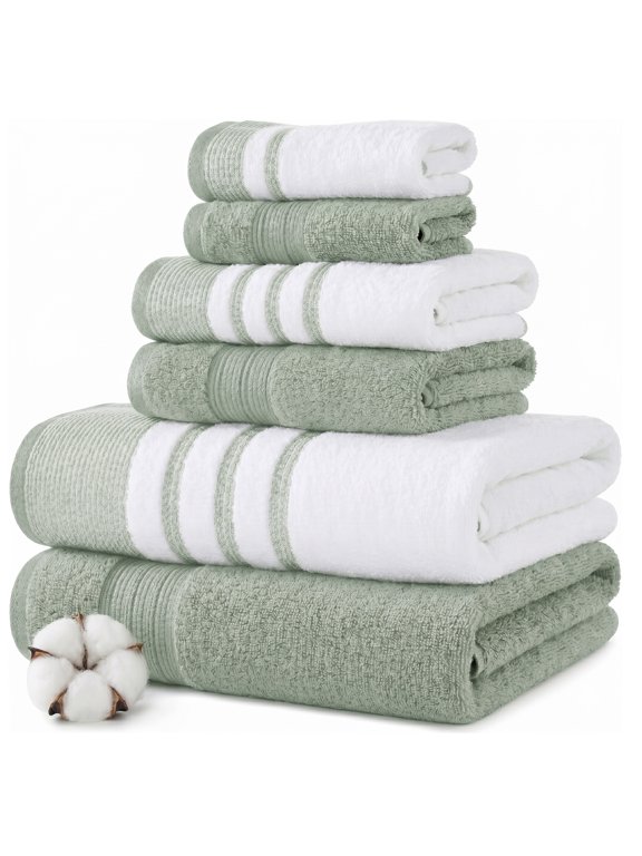 Reinhart 6-Piece Quick Dry Striped, Cotton Bath Towel Set, Sage Green