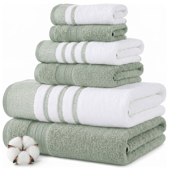 Modern Threads Reinhart 6-Piece Quick Dry Striped, Cotton Bath Towel Set, Sage Green