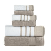 Modern Threads Reinhart 6-Piece Quick Dry Striped, Cotton Bath Towel Set, Tan Beige