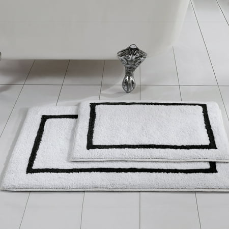 Modern Threads Reversible Adult Bath Rug Set 100% Cotton, 17" x 24" & 21" x 34", Black