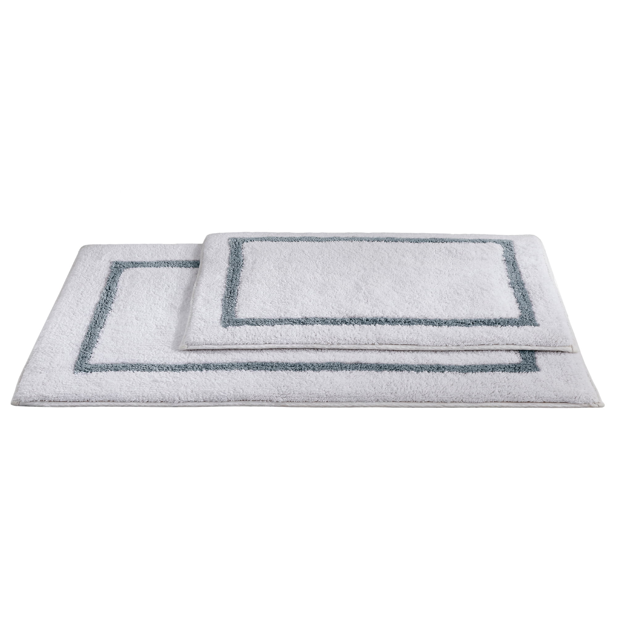 Modern Threads Reversible Bath Rug Set 100 Cotton, 17" x 24" & 21" x 34", Silver