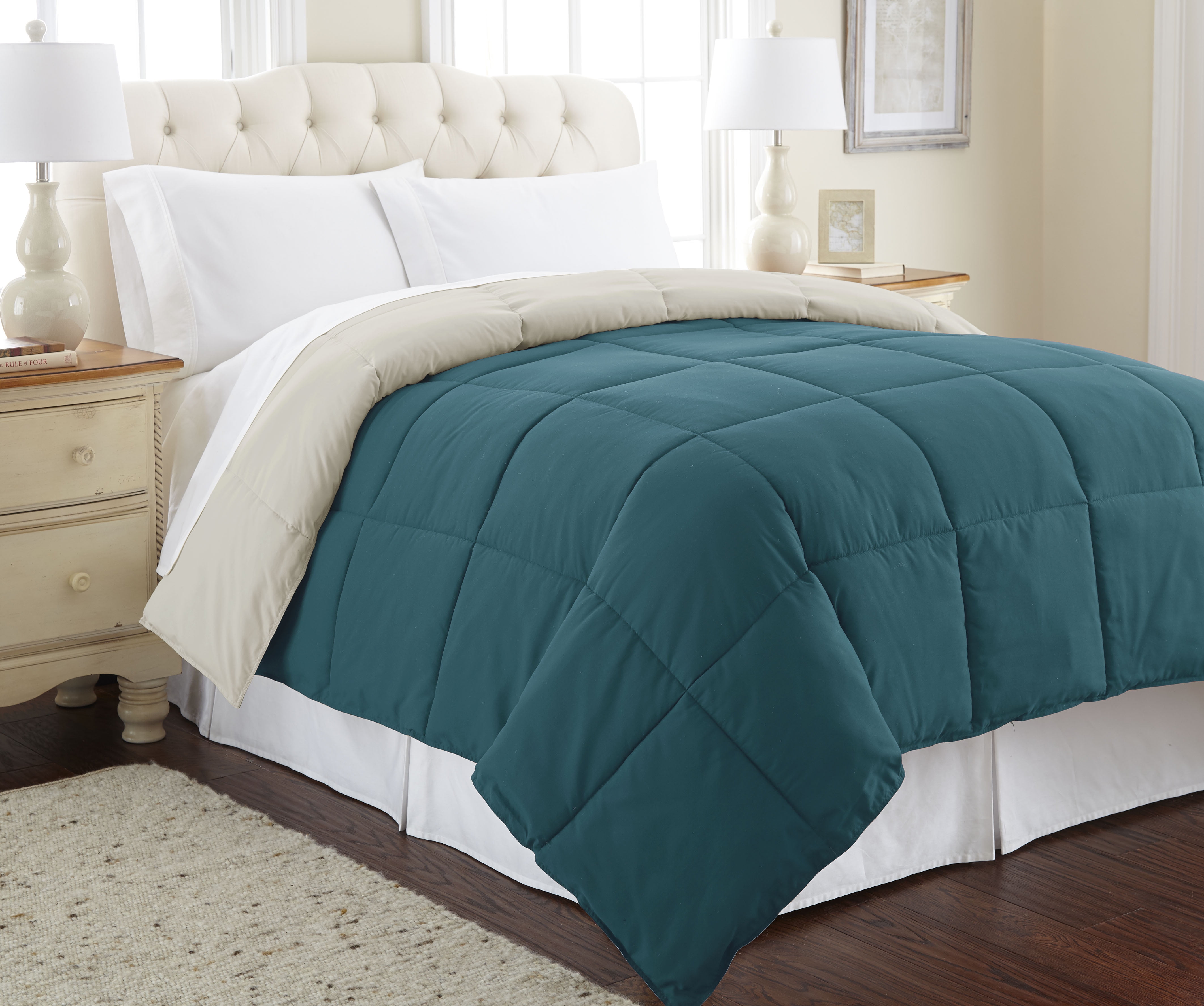California King Blue and Oatmeal Reversible Microfiber Comforter