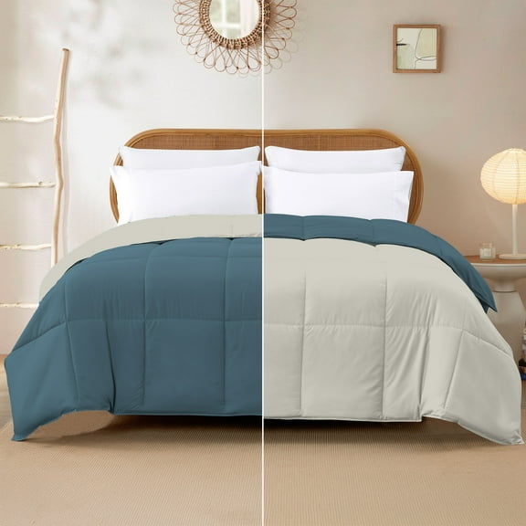 Modern Threads Reversible Blue Coral & Oatmeal All-Season Down Alternative Adult Bed Comforter, Queen
