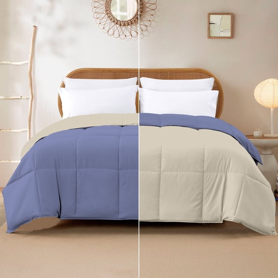 Modern Threads Reversible Blue & Cream All-Season Down Alternative Adult Bed Comforter, King