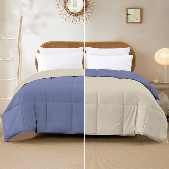 Modern Threads Reversible Blue & Cream All-Season Down Alternative Adult Bed Comforter, Twin