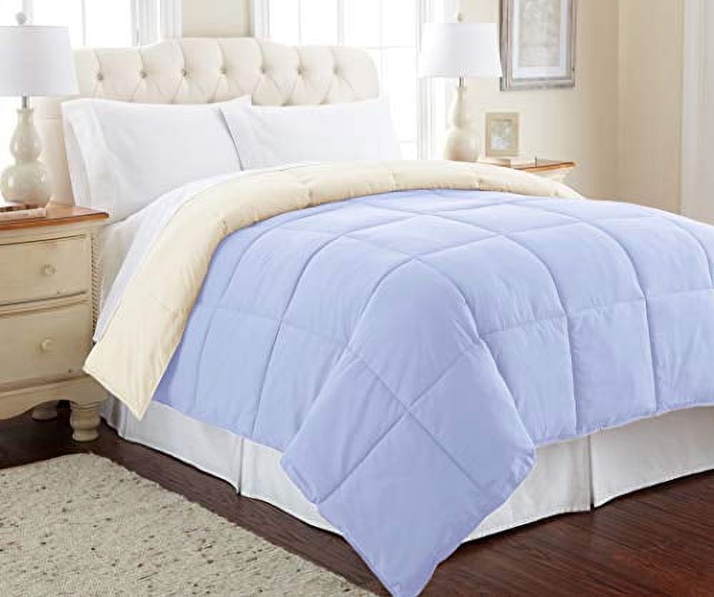 Twin Blue and Cream Reversible Down Alternative Microfiber Comforter Set